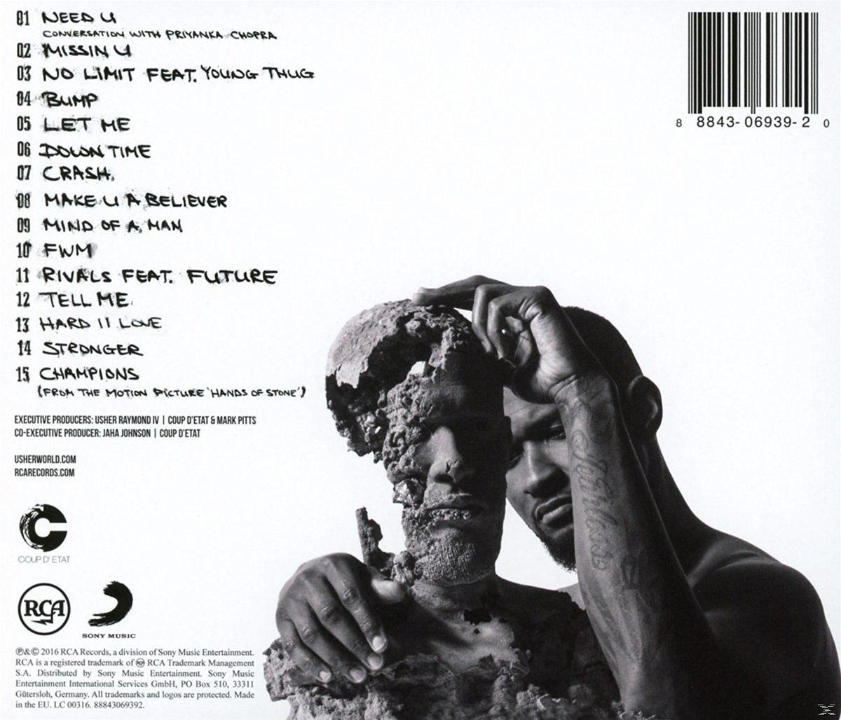 Albumhoes met een man die een stenen standbeeld omhelst. Tekst bevat songtitels, credits en logo's.