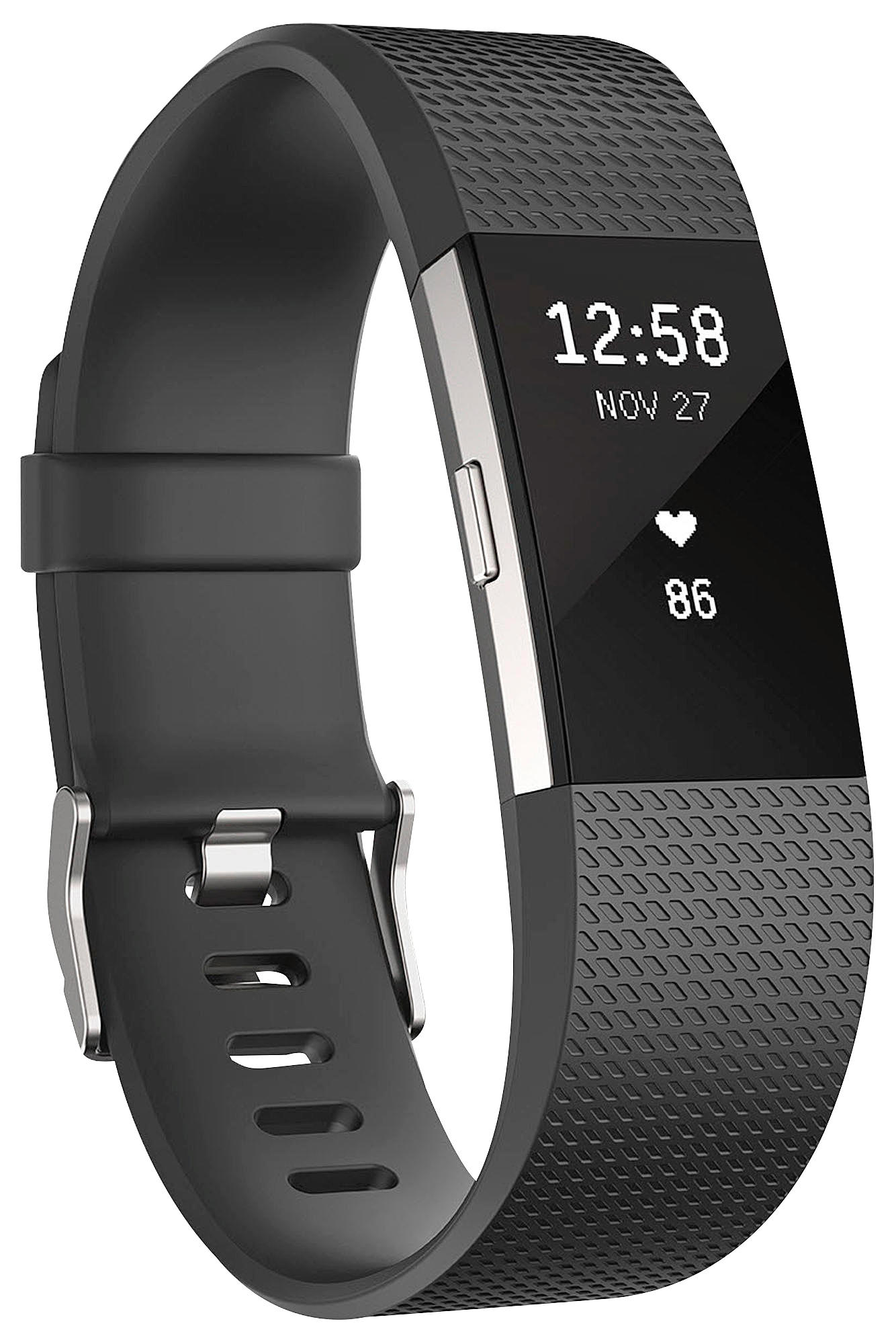 FITBIT Charge 2 Large, Fitness Tracker, 165-206 mm, Schwarz/Silber