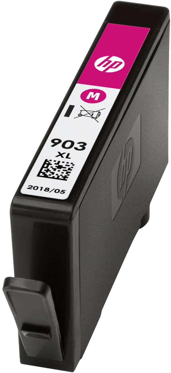 Black HP 903XL ink cartridge, magenta. Label with HP logo and other information.