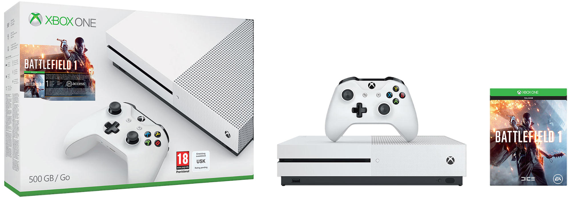 Eine Xbox One Konsole mit Spiel und Controller.