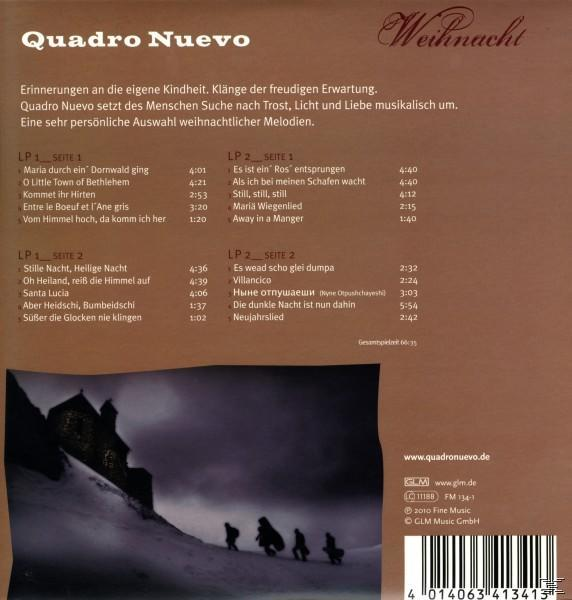 CD-Cover mit weißem Hintergrund. Albumtitel Quadro Nuevo, mit dunklem Hintergrund und einer Personengruppe am unteren Rand.