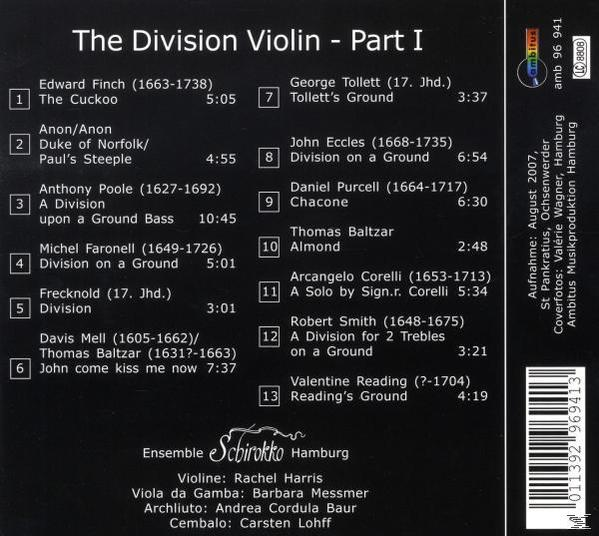 Ensemble Schirokko Hamburg - The Division Violin-Part 1  - (CD)