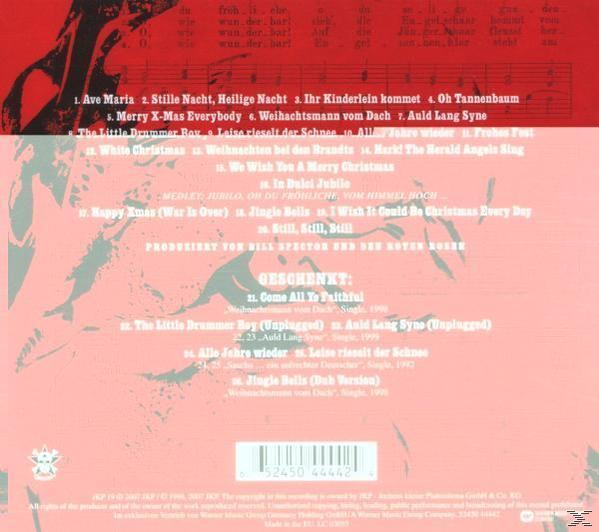 Album-Rückseite mit Songtiteln und Noten auf rotem Hintergrund.