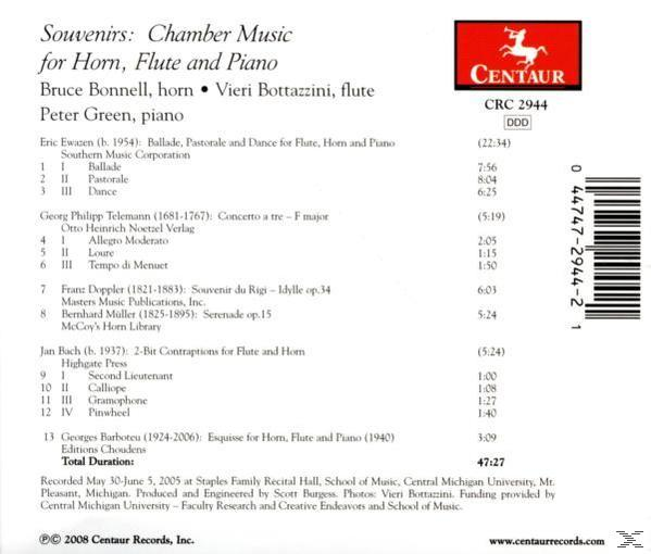 Rückseite der CD mit Noten, weißer Hintergrund, Text über Musik und Musiker.