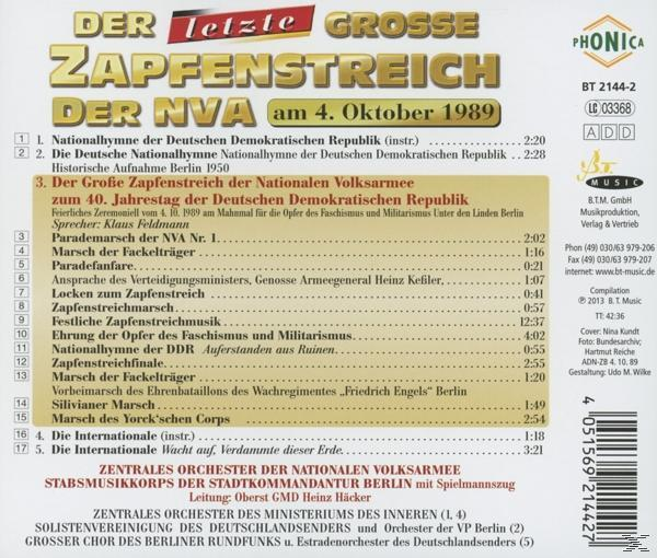 Zentrales Orchester Der Nationalen Volksarmee, Stabsmusikkorps Der Stadtkommandatur Berlin Mit Spielmannszu - Der Große Zapfenstreich der NVA  - (CD)