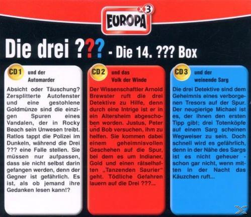 CD-Hülle. Drei farbige Tafeln mit Text über Mysterien und Detektive.