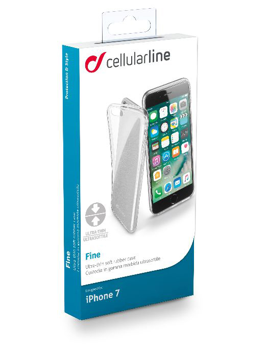 Verpackte iPhone 7 Hülle. Die Box zeigt ein Bild der Hülle und ein Telefon darin.