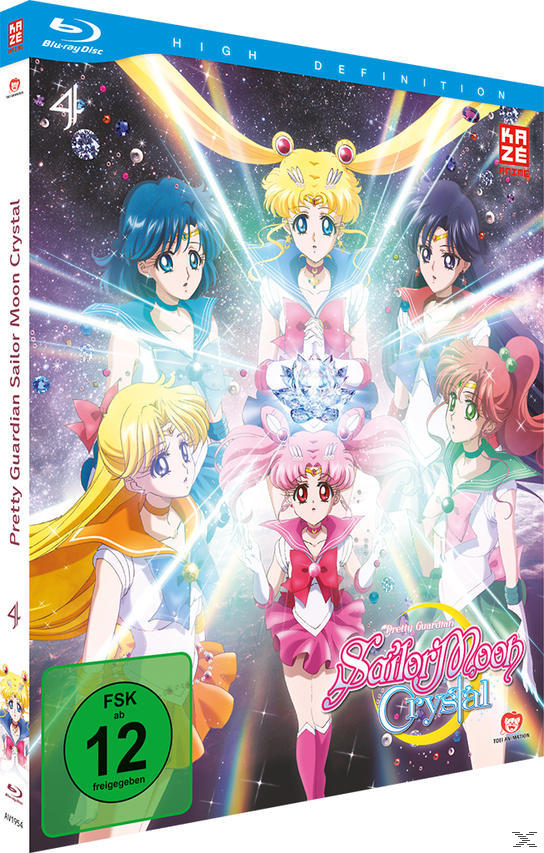 Blu-ray-Cover von Sailor Moon Crystal. Sechs Mädchen in Matrosenanzügen stehen vor einer sternenklaren Kulisse.