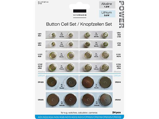 VIVANCO BC LCR SET-24 - Knopfzellenset (Silber)