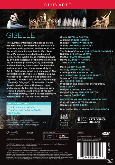 Natalia Osipowa, Luca Acri, Thomas Whitehead, Johannes Stepanek, Yasmine Naghdi, Orchestra Of The Royal Opera House, Paris Ballet du Théâtre de l'Académie Royale de Musique, Carlos Acosta - Giselle  - (DVD)