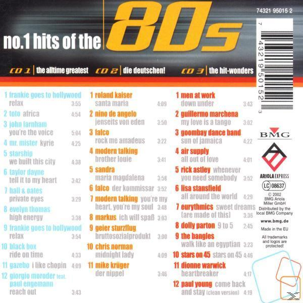 CD-Cover mit Trackliste und BMG-Logo. Enthält Bilder der 80er-Hits.