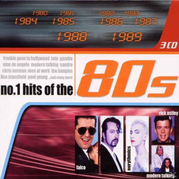 CD-Cover: '80er, Nr. 1 Hits des Jahrzehnts. Bilder von Falco, Eurythmics und Rick Astley. Text: Frankie Goes To Hollywood...