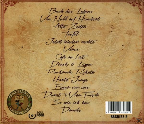 Rückseite eines Albums mit Songtiteln, einem Bandlogo und einem Barcode.