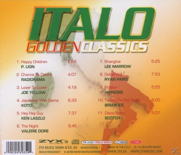 Albumcover mit italienischer Karte und Titelliste, mit dem Titel 'Italo Golden Classics'.
