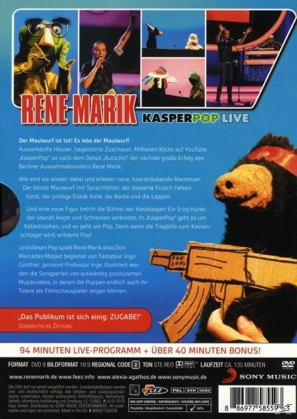 DVD-Cover von Rene Marik KasperPop Live, mit einer Bärenpuppe, die eine Waffe hält.