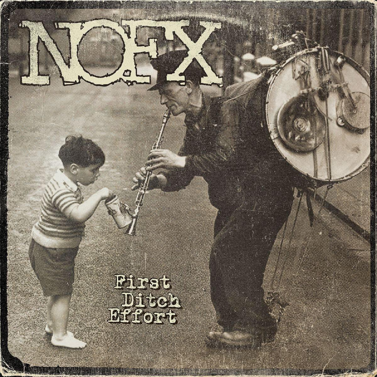 Albumcover-Kunst für NOFX: Ein Mann spielt Klarinette für ein Kind.