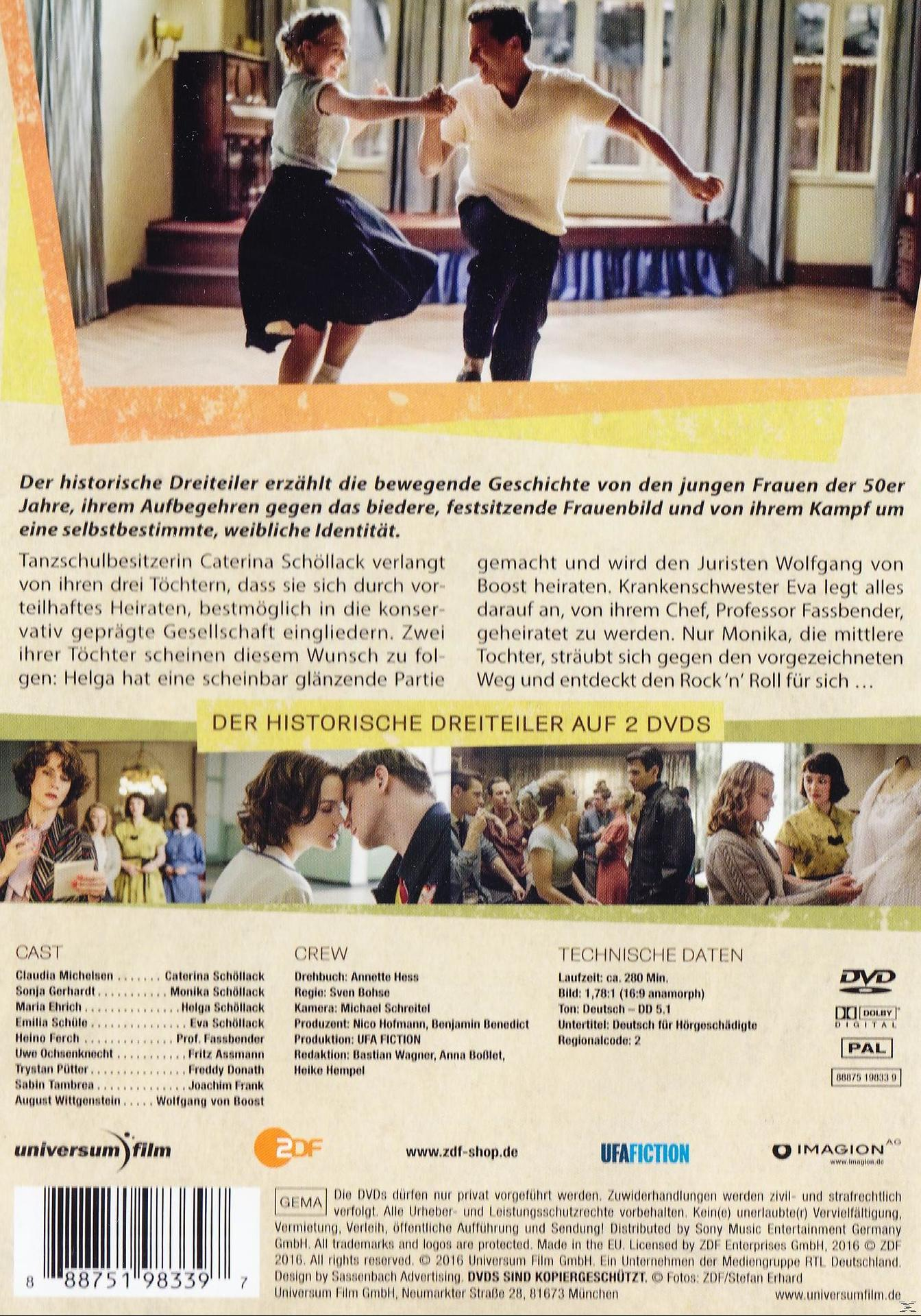 DVD-Cover mit tanzenden Schauspielern und Text auf Deutsch, Werbung für einen Film.
