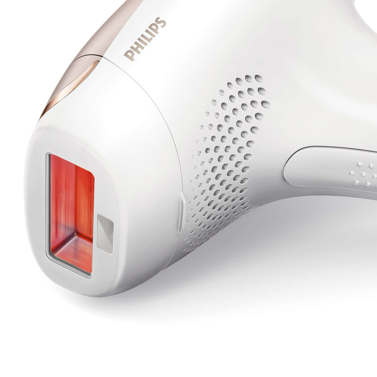 Fehér Philips IPL készülék, piros fény kibocsátó ablakkal.