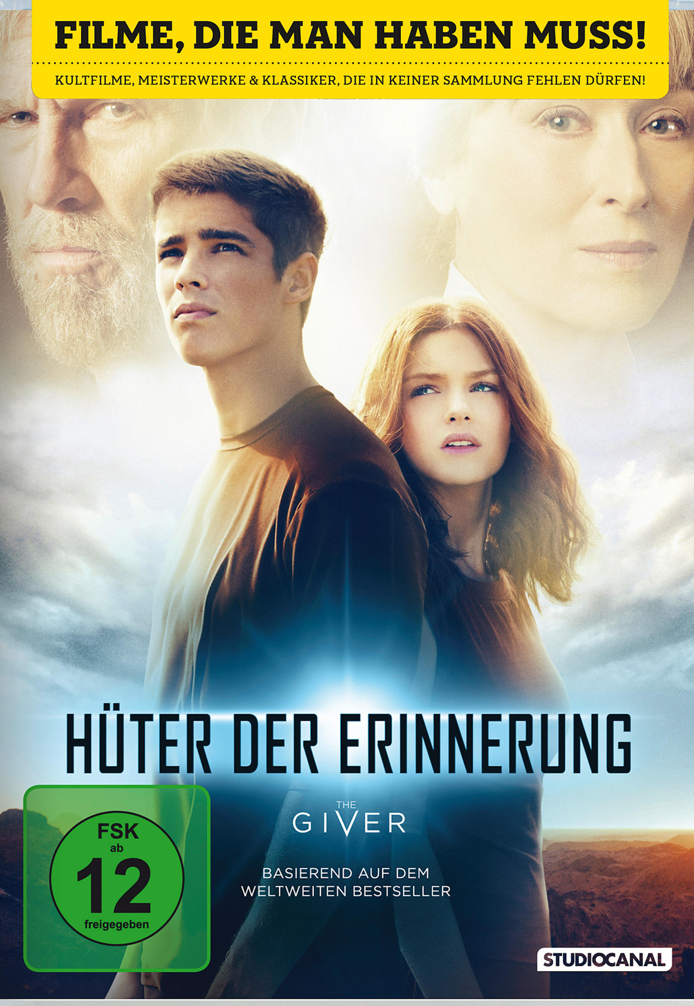 DVD-Cover: Junge Leute schauen nach oben. Filmtitel ist blau. Text auf Deutsch. Grüner Bewertungsaufkleber.