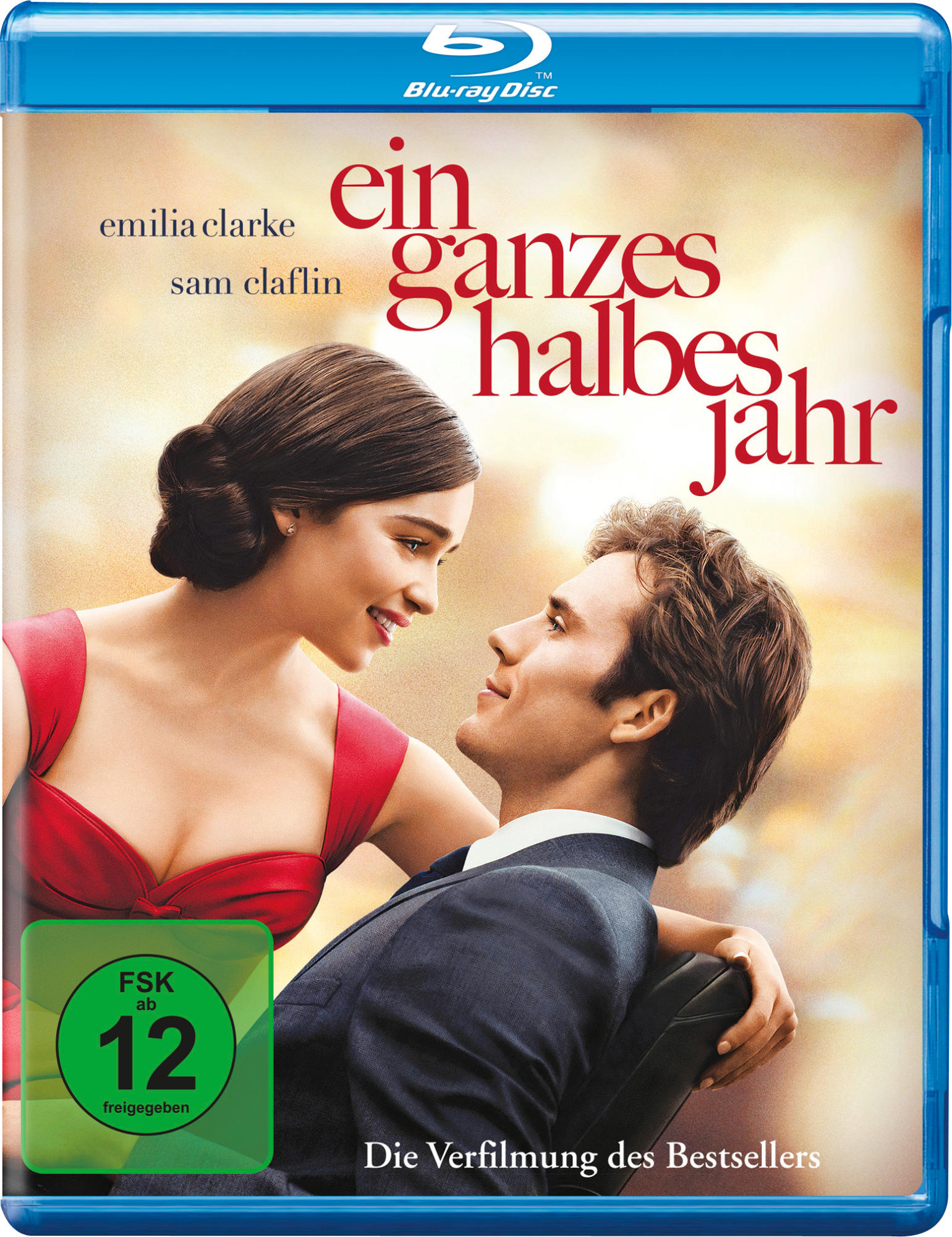 Filmcover. Mann und Frau schauen sich an. Blauer Hintergrund und Filmtitel. Romantisches Filmplakat.