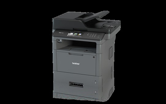 Ein Brother Multifunktionsdrucker. Er ist schwarz und grau, mit Bedienfeld und Papierfach.
