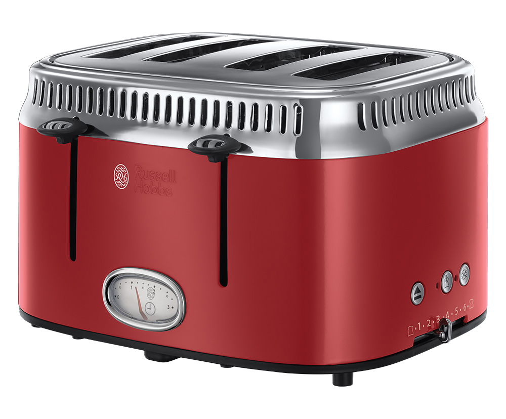 RUSSELL HOBBS 21690-56 Retro Ribbon Red Toaster Rot/Edelstahl (2400 Watt, Schlitze: 4)