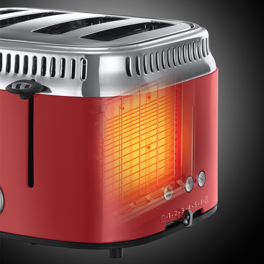 RUSSELL HOBBS 21690-56 Retro Ribbon Red Toaster Rot/Edelstahl (2400 Watt, Schlitze: 4)