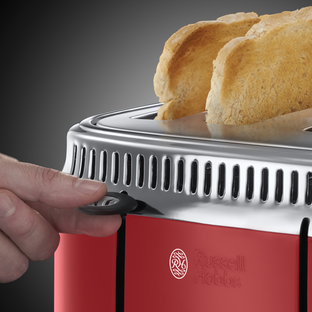 RUSSELL HOBBS 21690-56 Retro Ribbon Red Toaster Rot/Edelstahl (2400 Watt, Schlitze: 4)