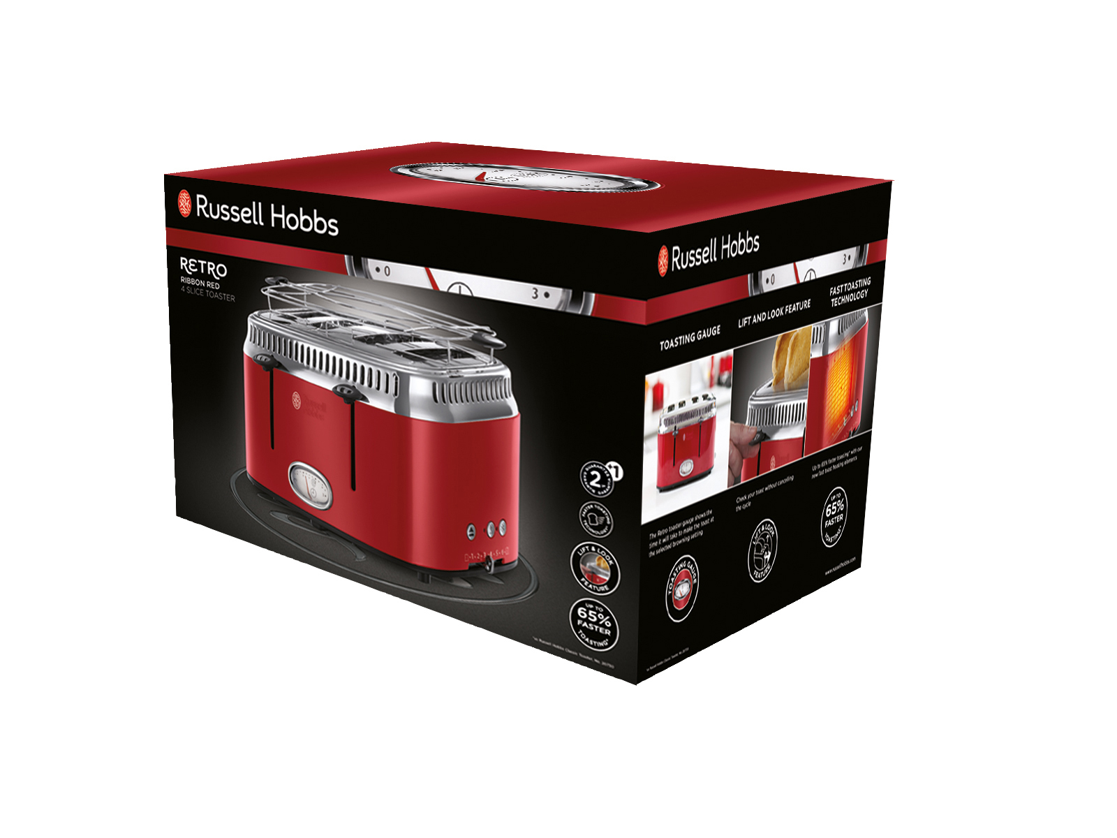 RUSSELL HOBBS 21690-56 Retro Ribbon Red Toaster Rot/Edelstahl (2400 Watt, Schlitze: 4)