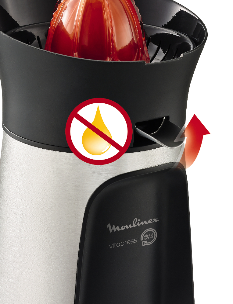 Een juicer met een geen-olie-teken erop.