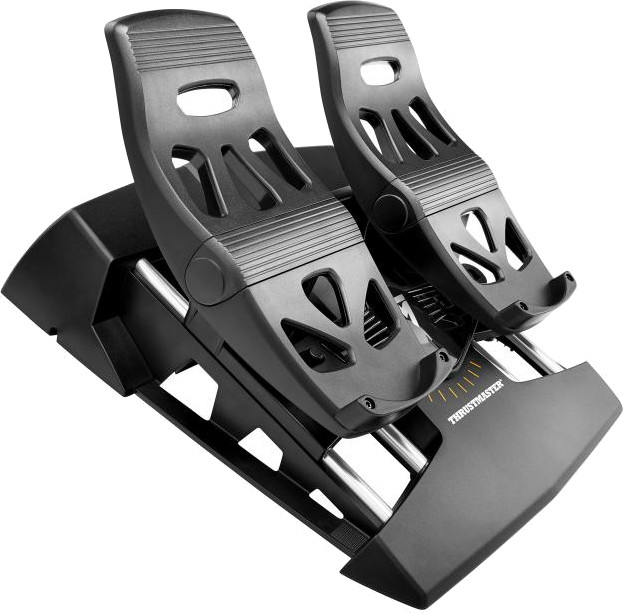 Pédales noires de simulateur de vol Thrustmaster.