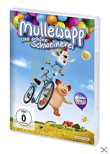 DVD-Cover: Cartoon-Szene, ein Schwein, ein Hund und ein Huhn auf einem Fahrrad am blauen Himmel.