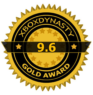 XBOXDYNASTY GOLD AWARD, goldener und schwarzer Abzeichen mit 9.6 Bewertung.