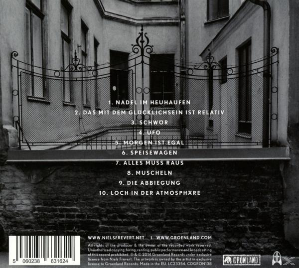 CD-Cover mit Titelliste, Schwarz-Weiß-Bild von Gebäude und Tor.