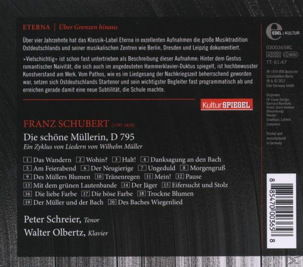 CD-Cover: Text und Trackliste. Franz Schuberts Die schöne Müllerin, D 795. Weißer Hintergrund mit Text.