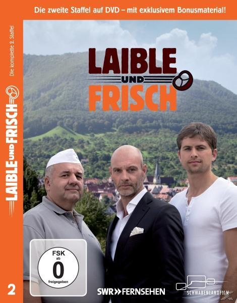 Drei Männer stehen draußen. Text: Laible und Frisch, die zweite Staffel auf DVD.