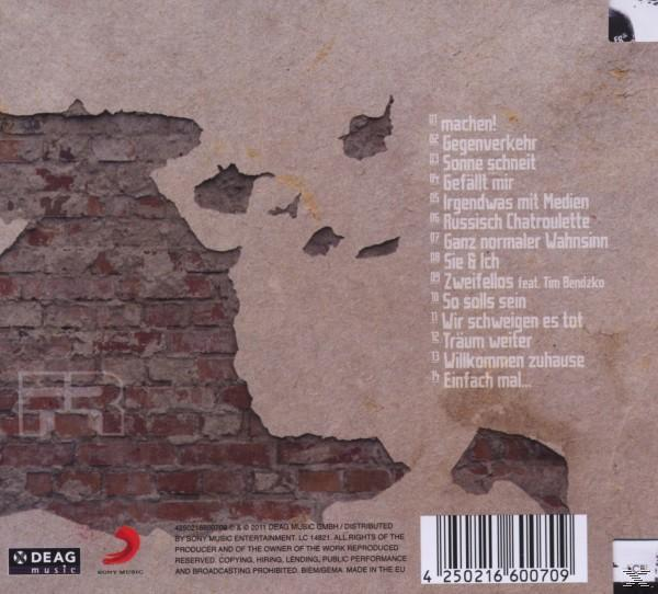 CD-Cover mit strukturierter, sich ablösender Wand, die rote Ziegel freilegt. Text enthält Songtitel und ein Musiklabel-Logo.