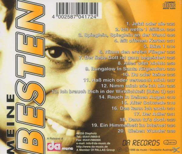 CD-Cover mit Nahaufnahme eines Mannes, der Titel lautet 'Meine Besten' und eine Titelliste.