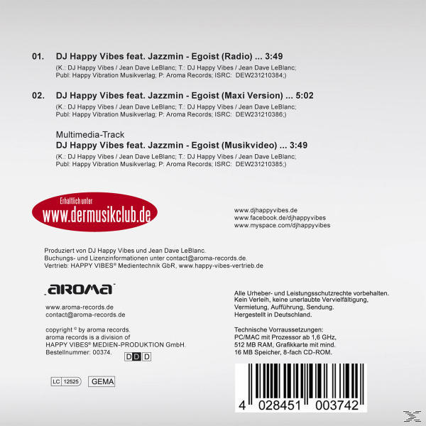 feat.Jazzmin DJ Vibes Happy Single (Maxi EGOIST CD) - -