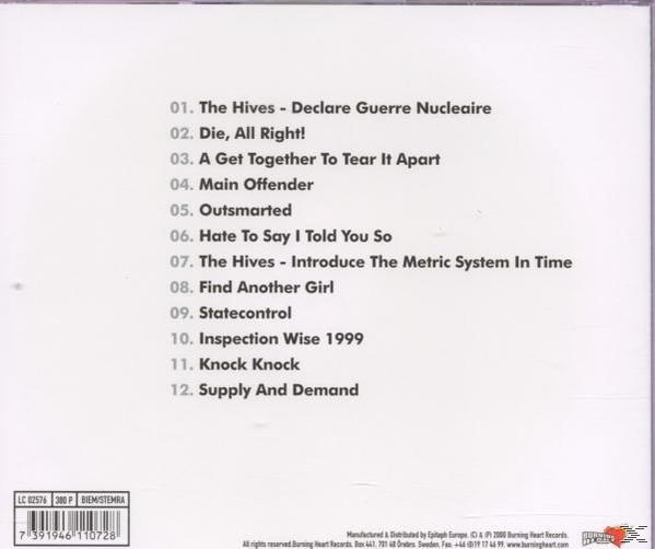 Rückseite eines CD-Covers. Enthält die Titelliste eines The Hives-Albums mit dem Titel 'Veni Vidi Vicious'.