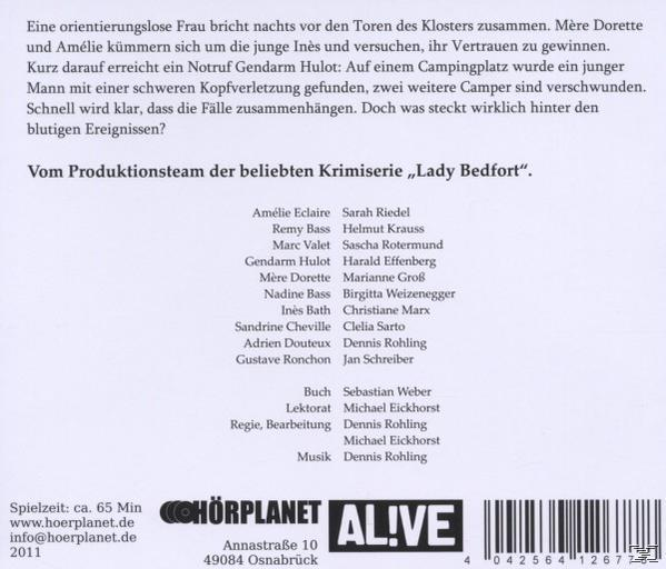Text auf einem Buchcover. Text über ein Verbrechen. Alive Logo. Dunkler Hintergrund mit etwas Text.