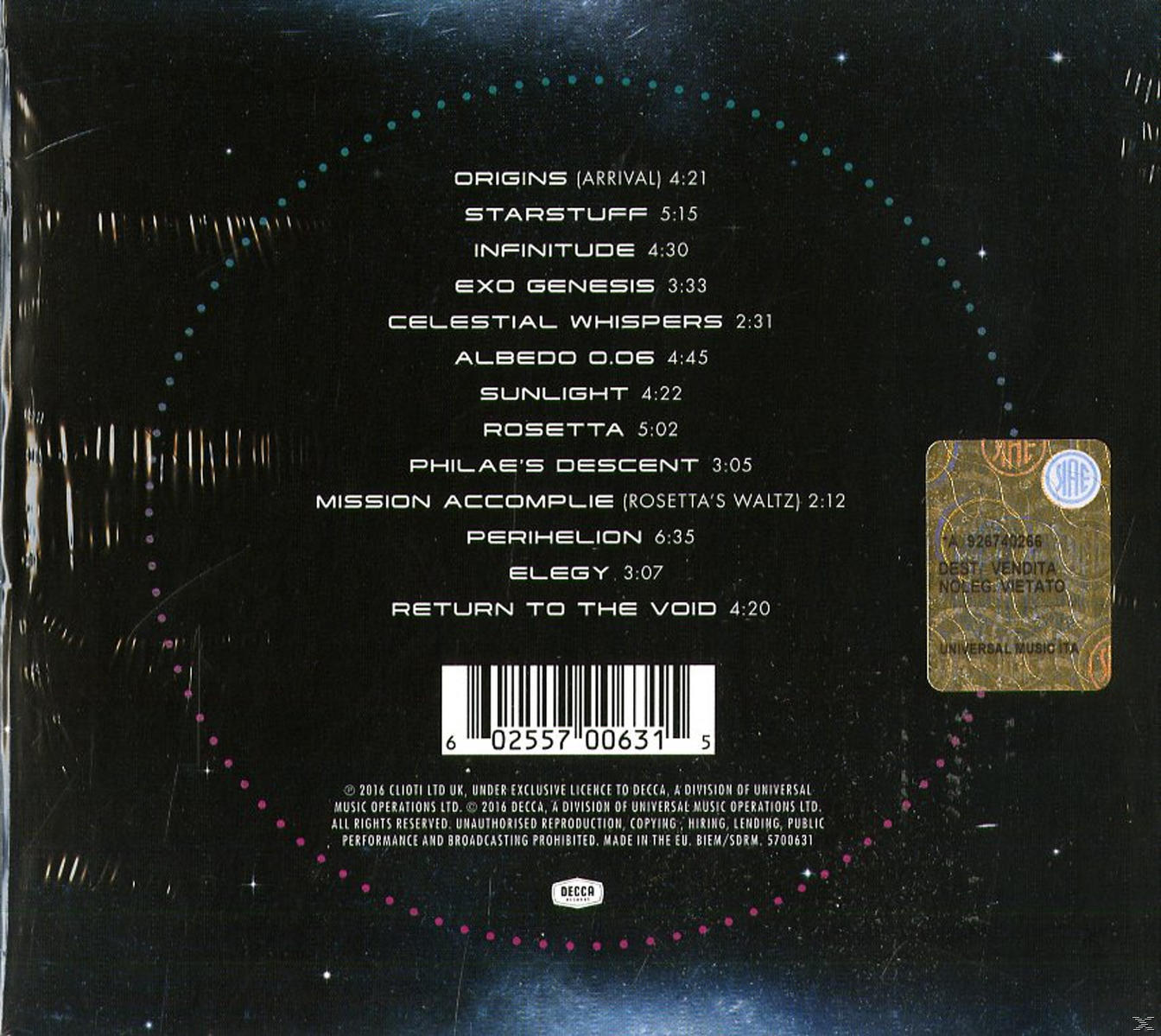 Rückseite des Albums. Titelliste und Urheberrechtsinformationen. Dunkler Hintergrund.