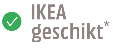 The IKEA logo with the text 'IKEA geschikt*' next to a green checkmark on a white background.