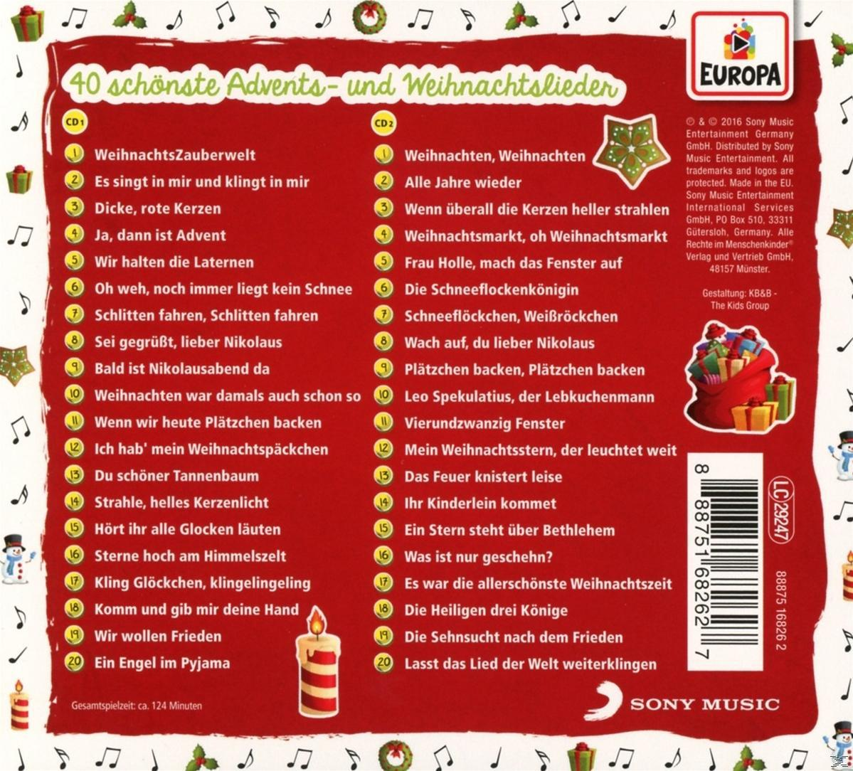 CD mit Text und festlichem Design mit Weihnachtssymbolen wie Kerzen und Geschenken.