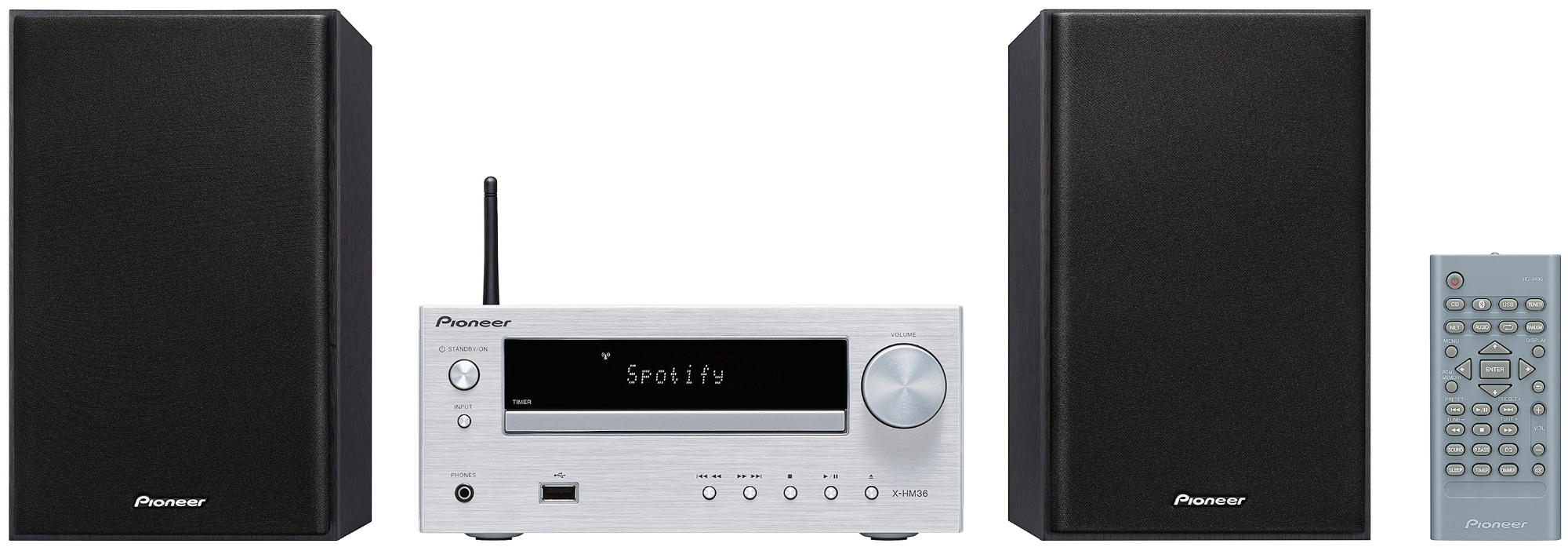 Microcadena - Pioneer X-HM36D-S, 2 altavoces, Wi-Fi, Bluetooth, CD, USB, Radio, Plata