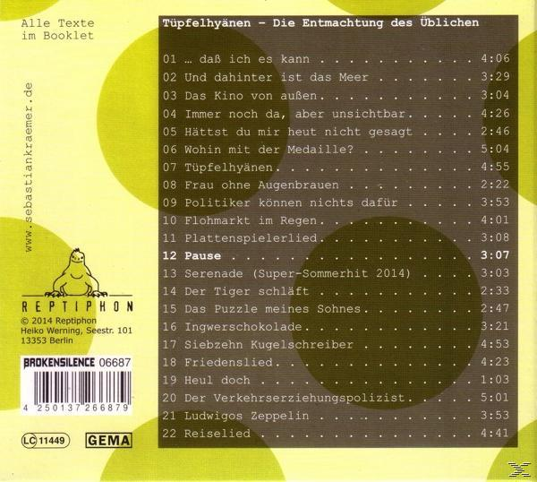 CD-Cover mit gelb-grünem Hintergrund, einem Pinguin-Logo und einer Trackliste.
