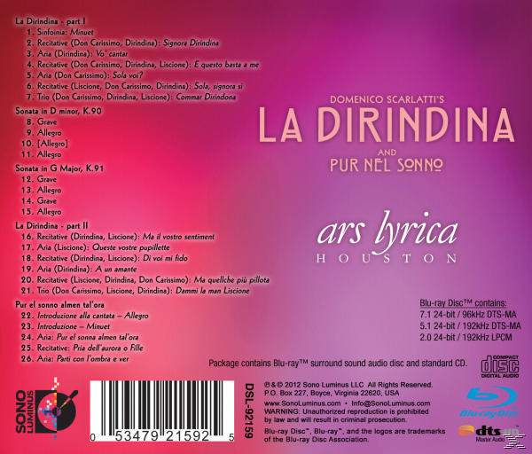 Ars Lyrica Houston - La Dirindina/Pur nel Sonno  - (Blu-ray Audio)