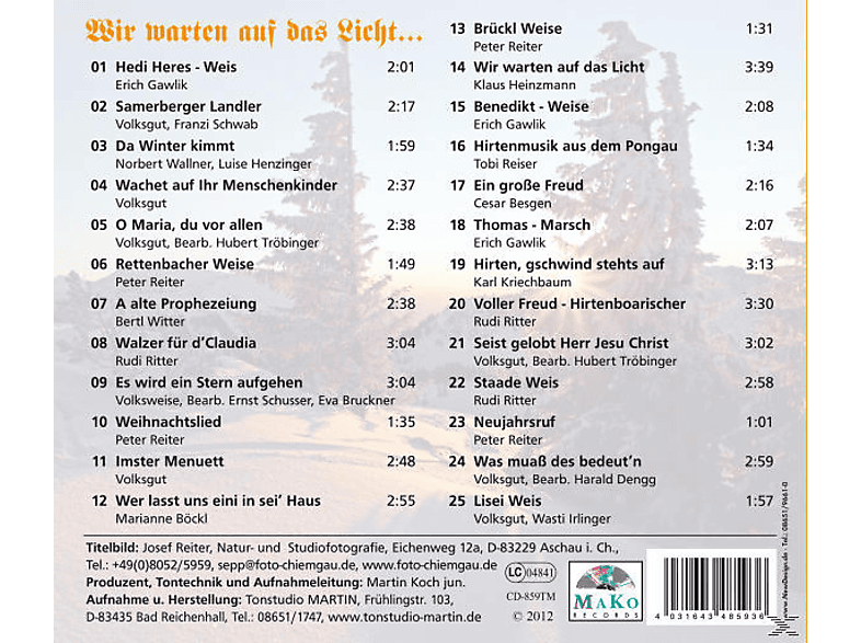 Thumbnail - RAINBACHER DREIGSANG/KIRCHLEITN/LAUBEN - Wir Warten Auf Das Licht... (CD)