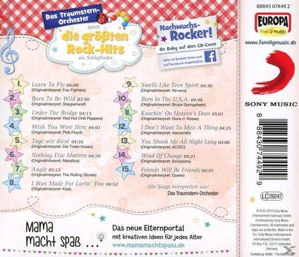 Album-Rückseite. Titelliste, Europa Family Music Logo und ein cartoonartiges Design mit einer Musiknote.