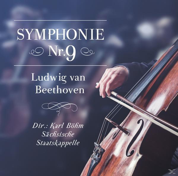 Albumcover von Beethovens Symphonie Nr. 9. Eine Hand spielt Cello. Text: Ludwig van Beethoven.